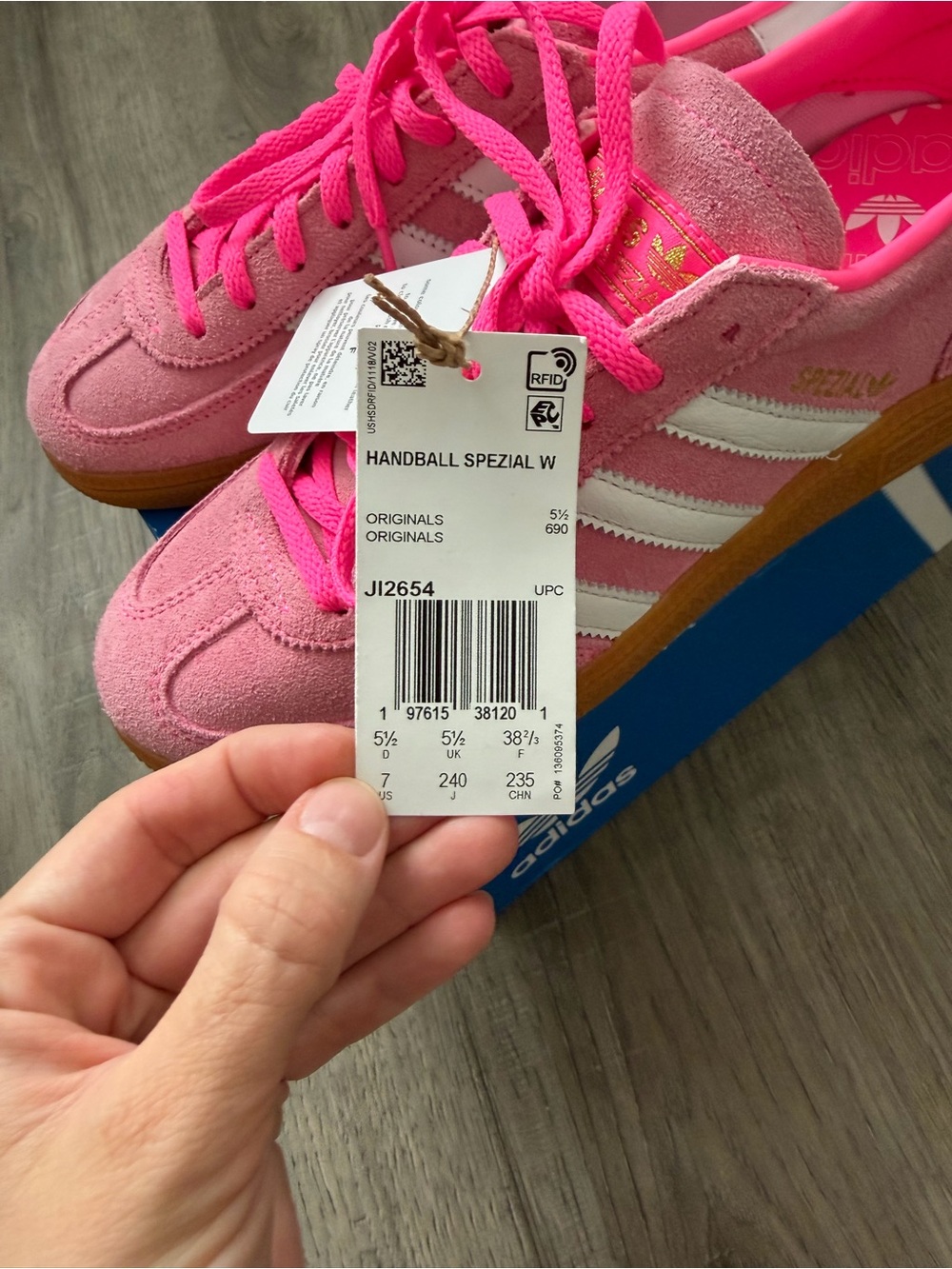adidas Handball Spezial W Pink Suede Sneakers with White Stripes - Picture 2 of 3